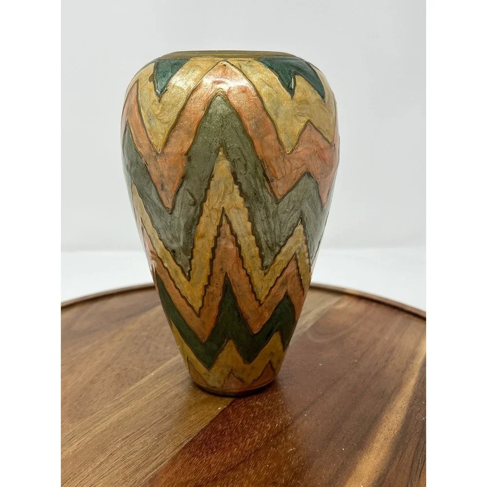 Vintage‎ Zig Zag Chevron Patterned Ceramic Vase Decorative Home Decor Accent